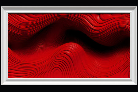 abstract red waves in a white frame on a black backgroundの素材