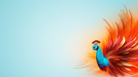 an illustration of a colorful peacock on a blue backgroundの素材
