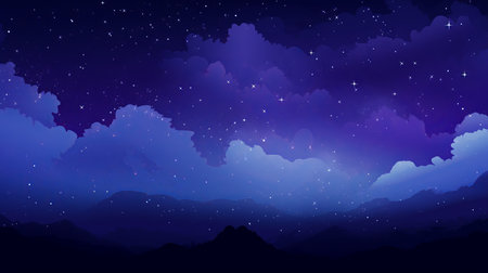 an illustration of a night sky with clouds and starsの素材