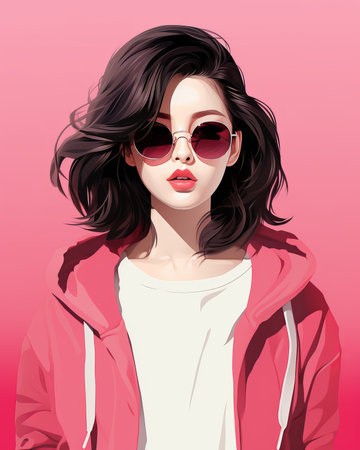 an illustration of a woman wearing sunglasses and a pink jacketの素材
