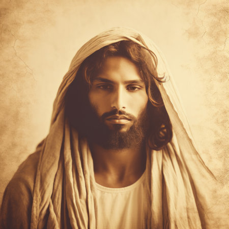 portrait of jesus christ in sepia toneの素材