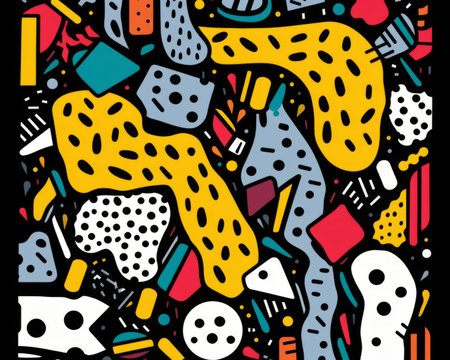 a colorful pattern with various objects on itの素材