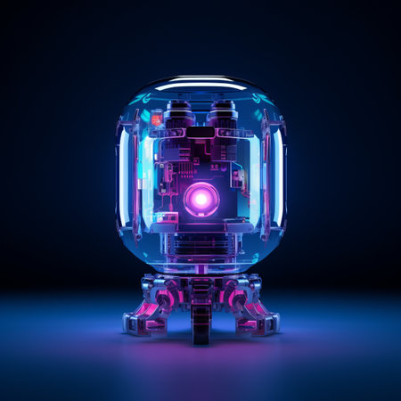 3d rendering of a futuristic robot on a dark backgroundの素材