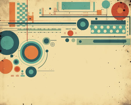 retro grunge background with abstract shapes and circlesの素材