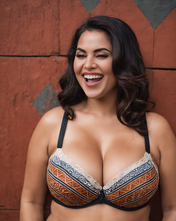a woman in a bra and underwear smilingの素材