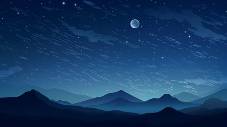 a night sky with stars and moon over mountainsの素材