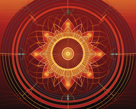 an abstract image of a mandala with an orange and red backgroundの素材