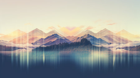 an abstract image of mountains and waterの素材