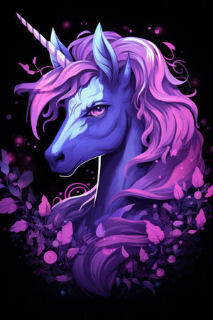an illustration of a unicorn with purple hairの素材