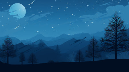 an illustration of the night sky with a moon and starsの素材