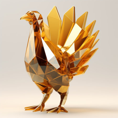 golden turkey 3d render on white backgroundの素材