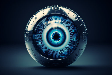 cyborg eye 3d illustration on black backgroundの素材