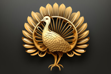 golden peacock on a black backgroundの素材