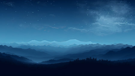 mountains at night with stars and moon in the skyの素材