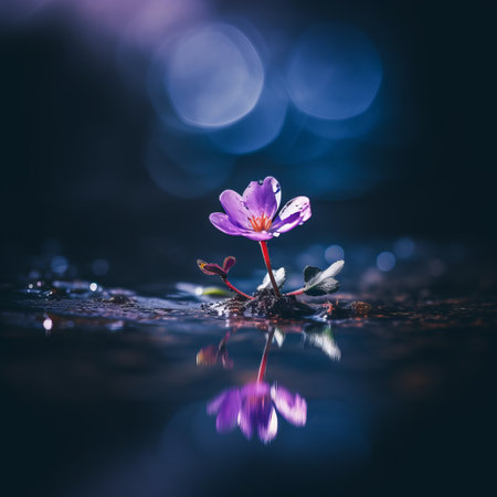 purple flower in water with bokeh effectの素材