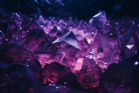 purple crystals in a dark caveの素材