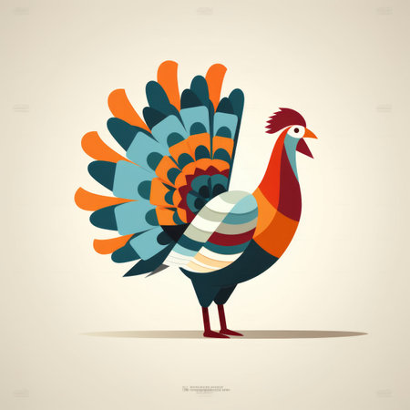 vector illustration of a colorful turkey on a beige backgroundの素材
