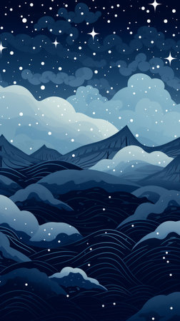 vector illustration of the night sky with stars and cloudsの素材