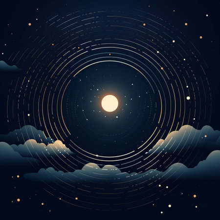 vector illustration of the night sky with clouds and starsの素材