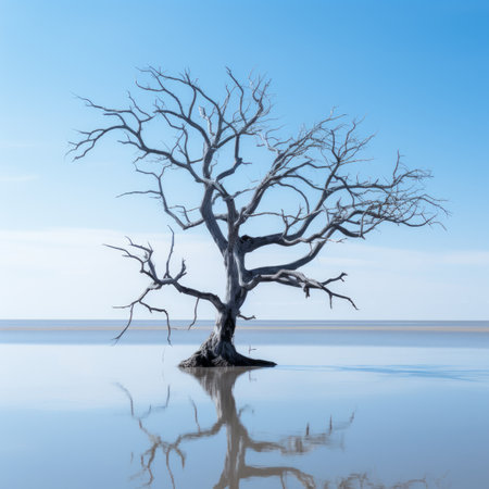 a dead tree in the middle of the waterの素材