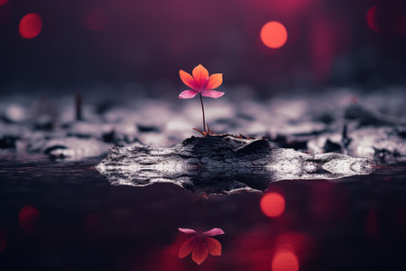 a flower growing out of a rock in the waterの素材