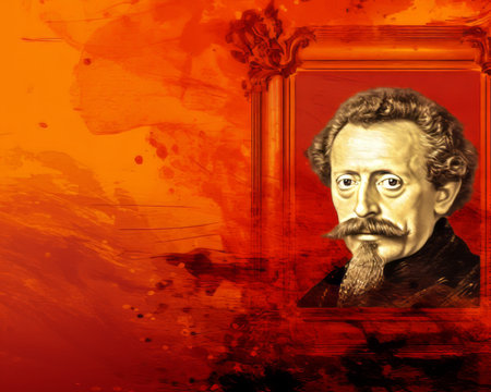 a painting of a man with a mustache on an orange backgroundの素材