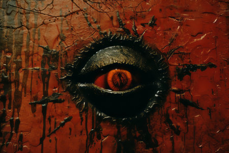 a painting of an evil eye on a red wallの素材