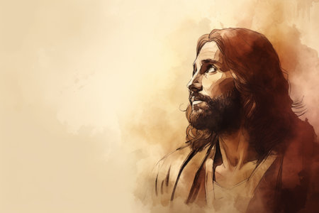 a painting of jesus with long hair and beardの素材