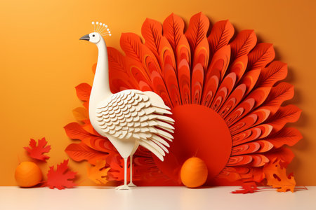 a paper cut of a peacock surrounded by autumn leavesの素材