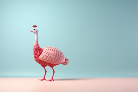 a pink and red ostrich standing on a blue backgroundの素材
