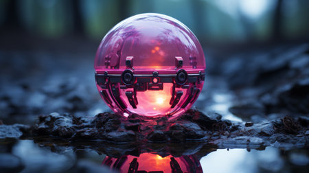 a pink ball sitting in a puddle of waterの素材