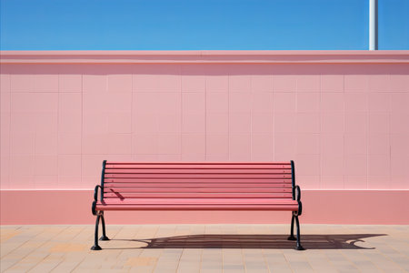 a pink bench sitting in front of a pink wallの素材