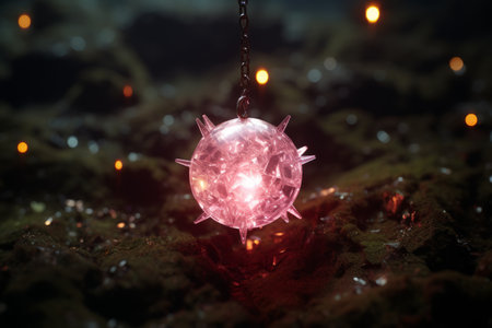 a pink ball with spikes hanging from the groundの素材