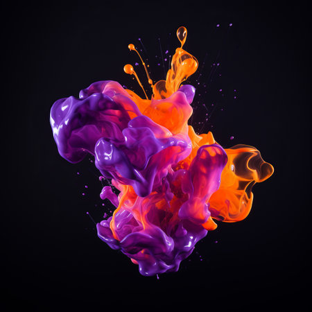 a purple and orange liquid splashing on a black backgroundの素材