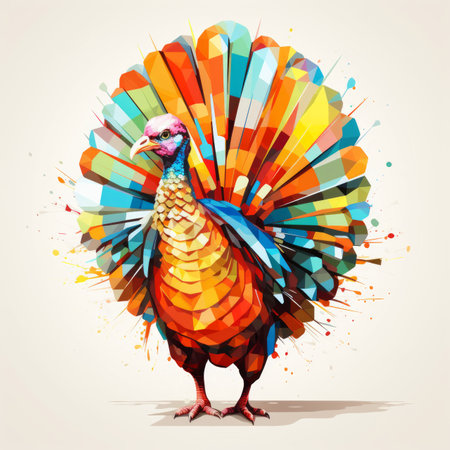an illustration of a colorful turkey on a white backgroundの素材