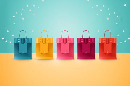 colorful shopping bags on a blue backgroundの素材