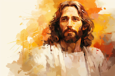 a painting of jesus on a watercolor backgroundの素材