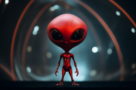 a red alien standing in front of a dark backgroundの素材