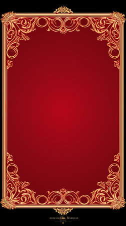 a red and gold ornate frame on a black backgroundの素材