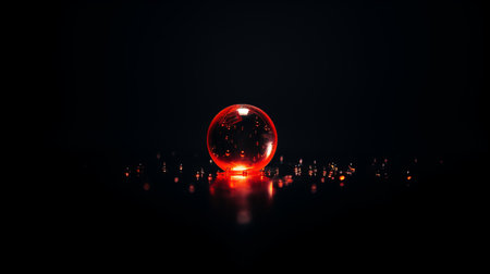 a red glass ball on a black surfaceの素材