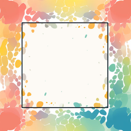 a square frame with colorful paint splatters on a colorful backgroundの素材