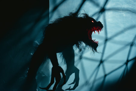 a werewolf in the dark with its mouth openの素材