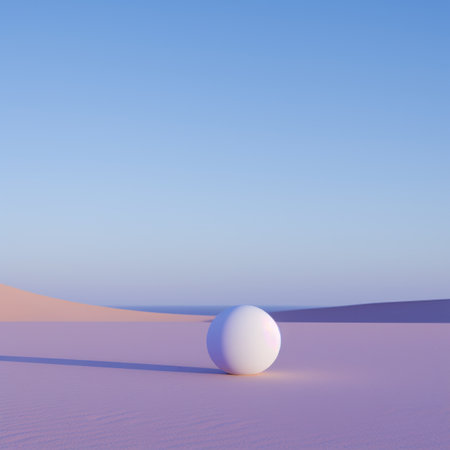 a white ball sits in the middle of a desertの素材