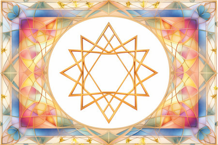 abstract golden star of david in the center of a colorful frameの素材