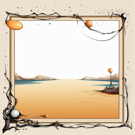 an empty frame with a picture of a beach and balloonsの素材