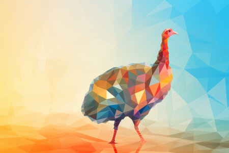 an abstract illustration of a colorful bird on a blue backgroundの素材