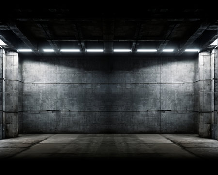 an empty room with concrete walls and lightsの素材