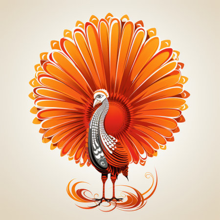 an illustration of an orange peacock on a beige backgroundの素材