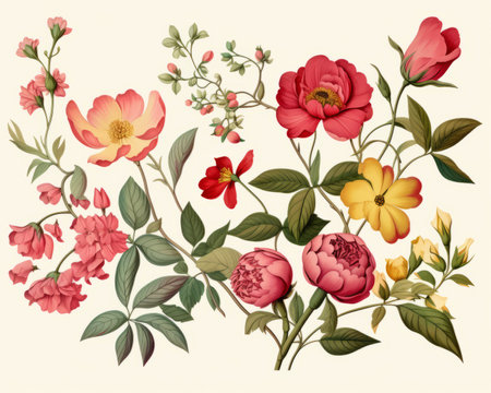 an illustration of flowers on a beige backgroundの素材