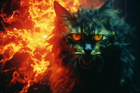 an image of a cat with glowing eyesの素材
